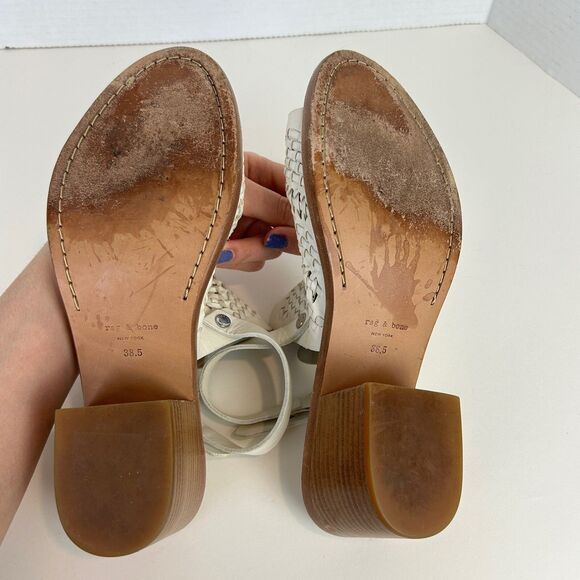 Rag & Bone Wyatt Block Heel Open Toe Leather Sandal Ivory Woven Buckle Sz 38.5 8 - Picture 9 of 12